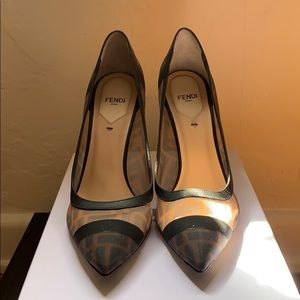 Worn Once! New FENDI Mesh Black & Leather Pump.